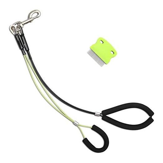 No Sit Haunch Holder Dog Grooming Restraint Set - Heavy Duty Stainless Steel Hardware with Adjustable Tabs for Large Dogs - Complete with Pet Flea Comb