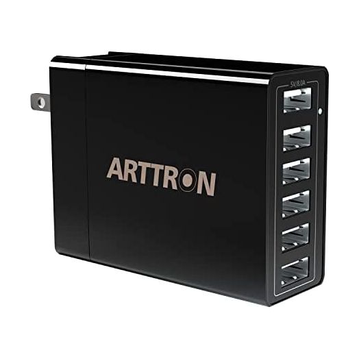 USB Wall Charger, Arttron 40W 6-Port USB Wall Charger, USB multiport Charger and Foldable Plug, for iPhone 11/Xs/XS Max/XR/X/8/7/6/Plus, iPad Pro/Air 2/Mini 3/Mini 4, Samsung S4/S5, and More(Black)