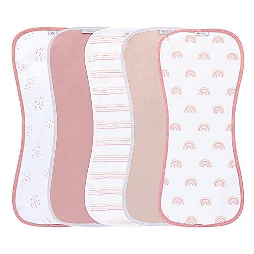Ely’s & Co. Hourglass Shape Fleece Burp Cloths 5-Piece Set Jersey Knit Cotton with Extra Absorbent Fleece Inner-Layer for Baby Girl— (Pink Rainbow Combo)