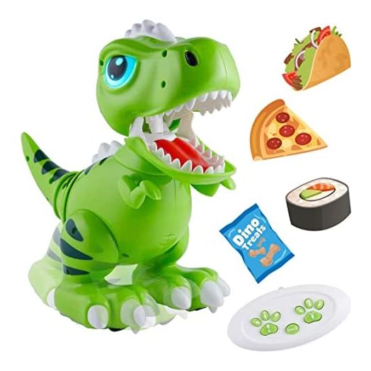 Robo Pets T-Rex Dinosaur Toy for Boys and Girls - Remote Control Robot Toy with LED Light Eyes, Interactive Hand Motion Gestures, STEM Toy Program Treats, Walking and Dancing Robot Dinosaur Kids Toy
