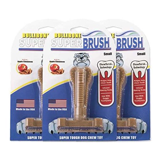 Bullibone SuperBrush: Dog Teeth Cleaning Brushing Toothbrush Stick - Long Lasting Nylon Apple Cinnamon Chew Toy for Oral Care and Dental Health