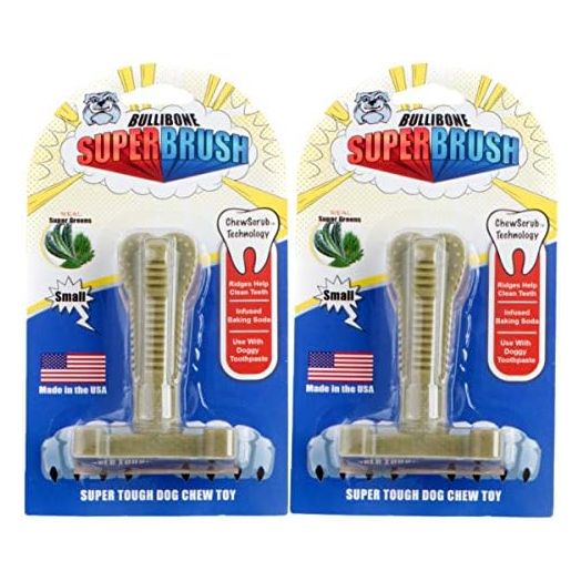 Bullibone SuperBrush: Dog Teeth Cleaning Brushing Toothbrush Stick - Long Lasting Nylon Super Greens Chew Toy for Oral Care and Dental Health