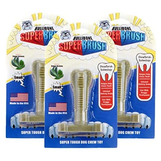 Bullibone SuperBrush: Dog Teeth Cleaning Brushing Toothbrush Stick - Long Lasting Nylon Chew Toy for Oral Care and Dental Health