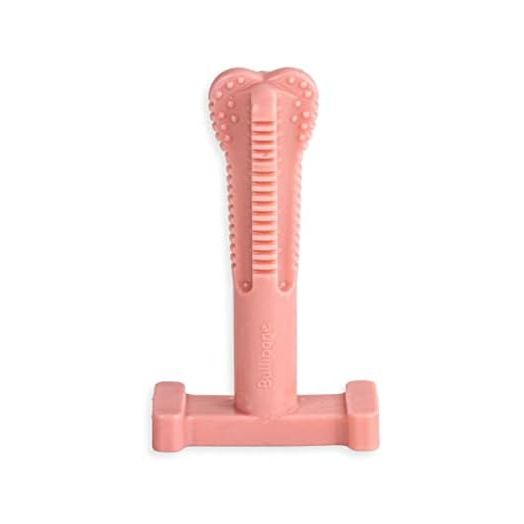 Bullibone SuperBrush: Dog Teeth Cleaning Brushing Toothbrush Stick - Long Lasting Nylon Pink Peppermint Chew Toy for Oral Care and Dental Health