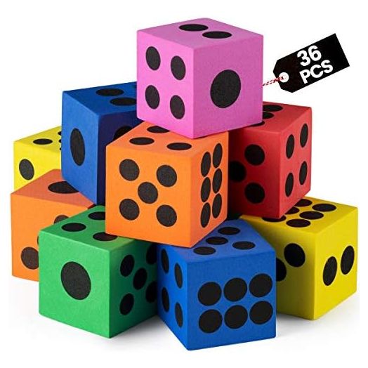 Foam Dice Set - Bulk Pack of 36, 1.5 Inch Large Assorted Colorful Foam Dice Cubes with Number Dots, Use for Kids, Classrooms, Math Games, Building Toys, Party Supplies by Bedwina