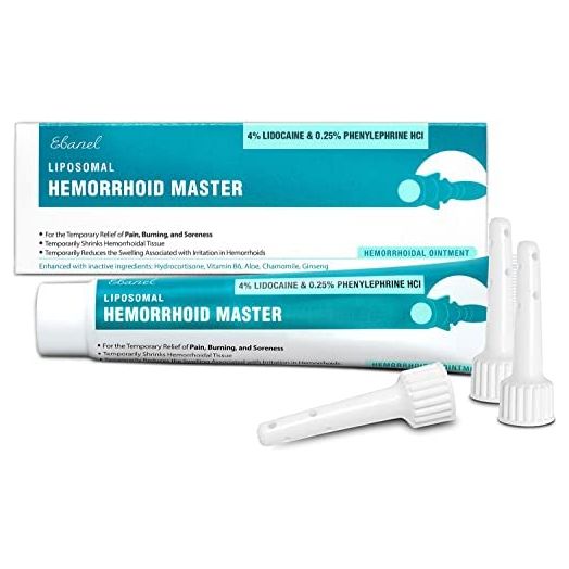 Ebanel Hemorrhoid Treatment Ointment, 1.6 Oz Lidocaine Anal Fissure Anesthetic Cream for Pain, Burning, Itching, Swelling, Bleeding with Phenylephrine, Hydrocortisone, Aloe, Chamomile, Vitamins