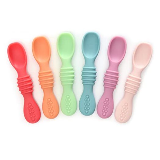 PrimaStella Silicone Rainbow Chew Spoon Set for Babies and Toddlers | Safety Tested | BPA Free | Microwave, Dishwasher and Freezer Safe
