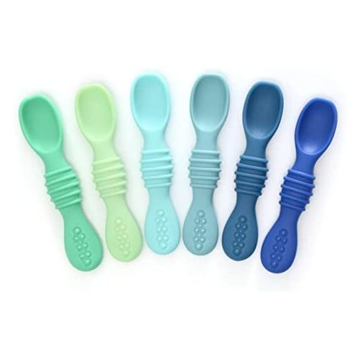 PrimaStella Silicone Rainbow Chew Spoon Set for Babies and Toddlers - Safety Tested - BPA Free - Microwave, Dishwasher and Freezer Safe - Seaside Palette