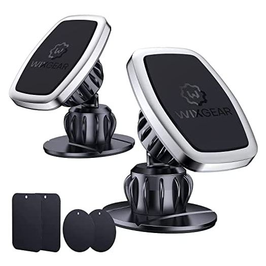 WixGear Universal Stick On Swivel Mount (2 Pack) Dashboard Magnetic Phone Holder for Car, Phone Mount for Car for Cell Phones and Mini Tablets with Fast Swift-snap (New Upgraded Swivel Stick On Mount)