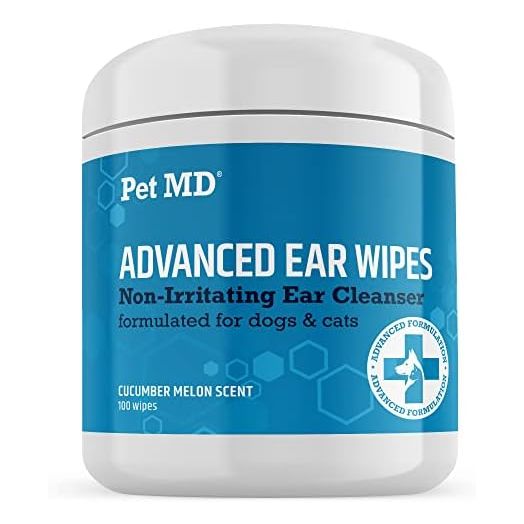 Pet MD Advanced Otic Ear Cleaner Wipes for Cats and Dogs - Veterinary Formula Treats Ear Infections - 100 Count