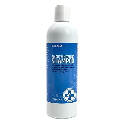 Pet MD Bright Whitening Shampoo for Dogs & Cats - Tearless Protein Enriched Shampoo w/ Oatmeal for Brightening White & Light Colored Coats - Cleans, Adds Luster, & Controls Matting & Tangling - 12 oz