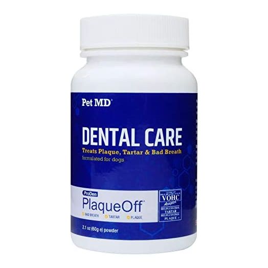 Pet MD Proden PlaqueOff Dog Teeth Cleaning Dental Care Powder - Oral Care Supplement for Dogs - Reduce Bad Breath, Tartar, & Plaque - 60g