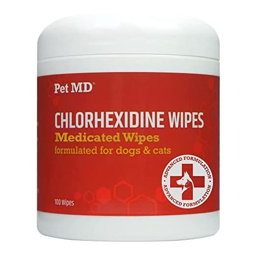 Pet MD Chlorhexidine Wipes for Dogs and Cats - Cat and Dog Hot Spot, Skin Allergy, Irritation Relief, Pet Acne and Itchy Skin Treatment - Ketoconazole and Aloe Medicated Wipes - 50 Count