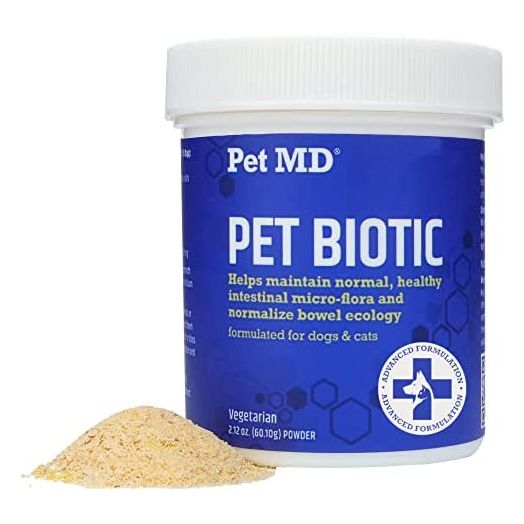 Pet MD Biotic Probiotics for Dogs & Cats - Prebiotic, Fiber, & Probiotic Powder - Gas, Constipation Relief, & Anti Diarrhea - Balance Digestive Flora & Restore Gut Health for Dogs & Cats - 2.12 oz