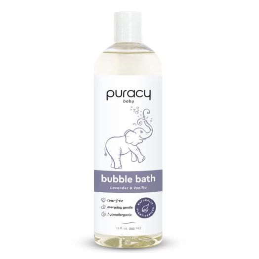 Puracy Bubble Bath for Children, Gently Scented with Real Lavender & Vanilla, 98.75% Natural Baby Bubble Bath, Plant-Based Moisturizers for All Skin Types, Tear-Free for Daily Use, 12 Fl Oz