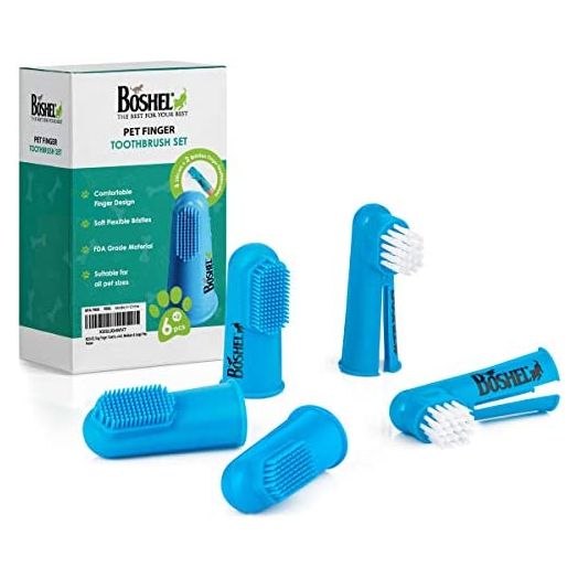 BOSHEL Dog Finger Toothbrush Set - 8 Pack Includes 6 Silicone Bristle + 2 Nylon Bristle Dog & Cat Toothbrushes - Approved - Dental Oral Care - Teeth & Gums Care Kit for Small, Medium & Large Pets