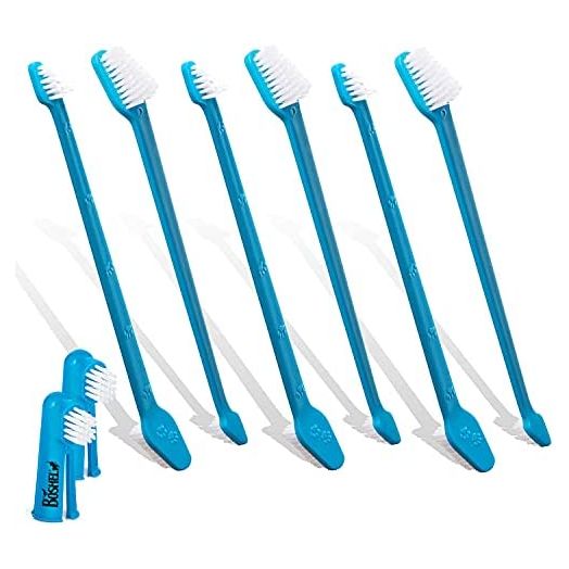 BOSHEL Dog Toothbrush Set - 8 Pack - 6 Long Handled Double-Sided Toothbrushes & 2 Finger Toothbrushes - Soft Nylon Bristle Dog Brushes - Oral Care Kit Keeps Your Large And Small, Dogs And Cats Healthy