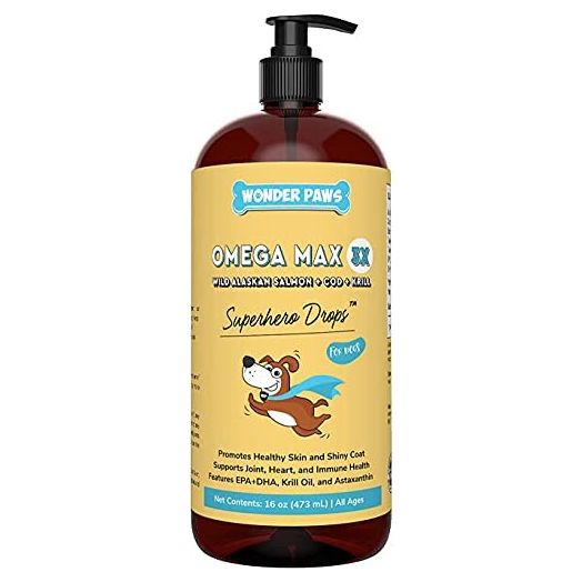 Wonder Paws Fish Oil For Dogs - Omega 3 For Dogs From Alaskan Salmon, Cod & Krill Oil - EPA DHA Fatty Acids - Less Shedding & Itching - Skin, Joint, Immune & Heart Health - 16 oz Pet Liquid Supplement