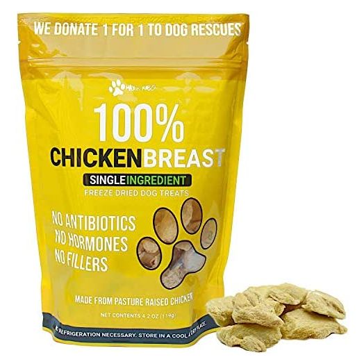 Max and Neo Freeze Dried Chicken Breast Dog Treats - Single Ingredient, Pasture Raised, Antibiotic Free, Human Grade Chicken Grown in The USA - We Donate 1 for 1 to Dog Rescues for Every Product Sold