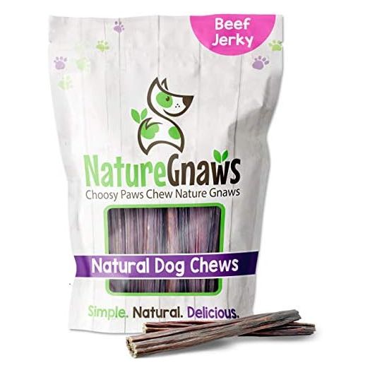 Nature Gnaws - Beef Jerky Sticks for Dogs - Premium Natural Beef Gullet Bones - Simple Single Ingredient Tasty Dog Chew Treats - Rawhide Free 5-6 Inch (1Lb)