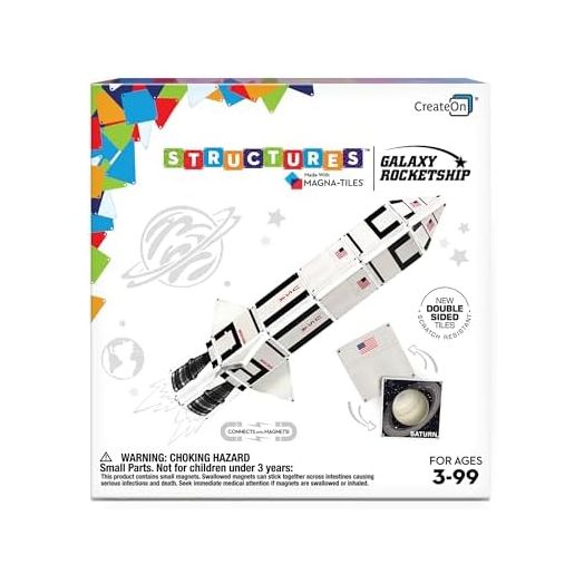 CreateOn Magna-Tiles Structure-Building Set for Kids, Galaxy Rocket Magnet Tiles, Magnetic Kids’ Building Toys, STEM Toys for Boys and Girls Ages 3+, 24 Pieces