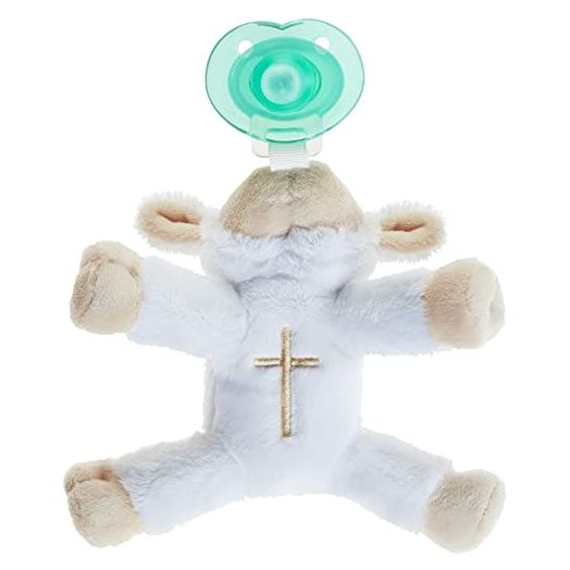 Nookums Paci-Plushies Buddies Adapts to Name Brand Pacifiers, Suitable for All Ages, Plush Toy Includes Detachable Pacifier (Lovie Lamb with Cross on Belly)