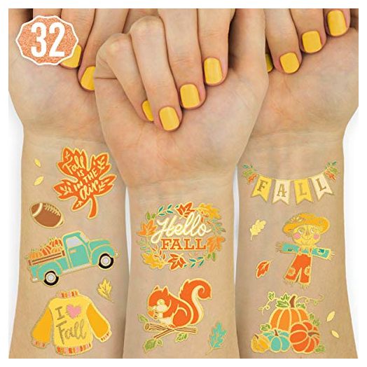 xo, Fetti Fall Temporary Tattoos for Kids - 32 Glitter styles | Birthday Party Supplies, Autumn + Pumpkin
