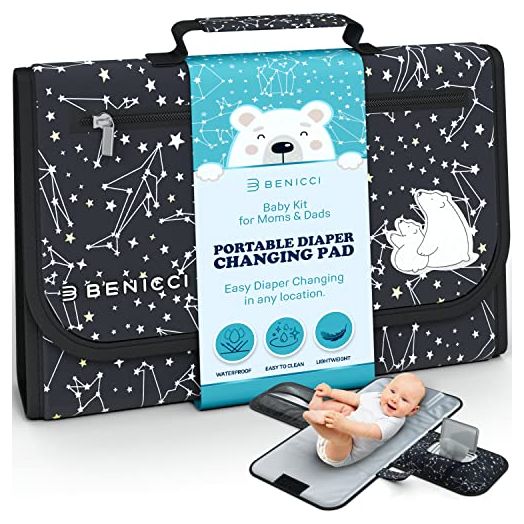 Portable Baby Diaper Changing Pad - w/ Soft Built-in Pillow & Strap for Strollers - Comfortable, Lightweight & Waterproof - Made with Premium Materials - Great for Newborn Girls & Boys & for Travel
