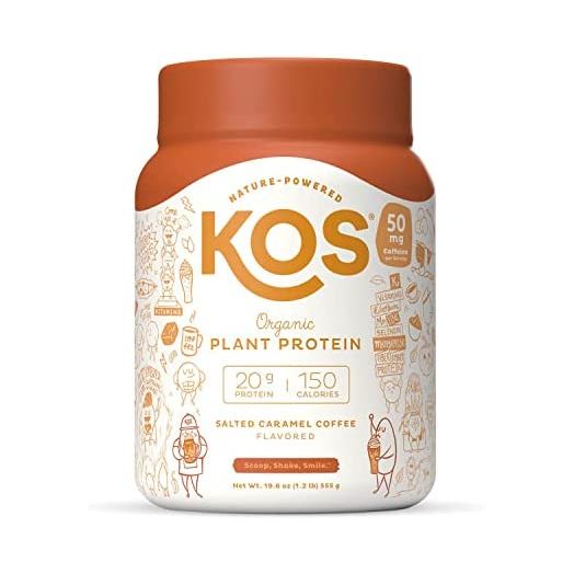 KOS Coffee Protein Powder, Salted Caramel Coffee Vegan Protein Powder, Keto, Organic, Dairy Free, 1.2 Pounds