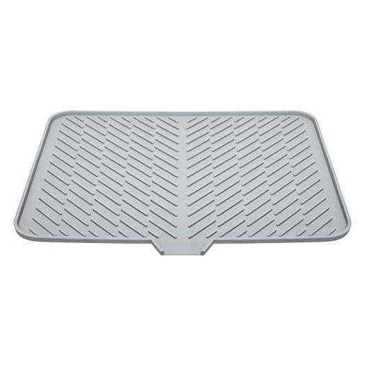 Luxet Silicone Dish Drying Mat with Built-in Drain Lip - Hygienic Drying Pad - Sturdy Compact Easy to Clean Tray Protects Surfaces Prevents Water Build Up - 23 X 17 (Grey)