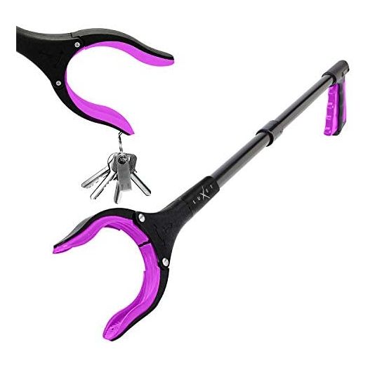 Grabber Reacher Tool - Long 32 Inch (Pink) Aluminum Foldable Pick Up Stick - Strong Grip Magnetic Tip for Store Shelves, Lightweight Trash Picker Claw Reacher Grabber Tool for Elderly - by Luxet