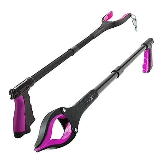 Grabber Reacher Tool - 2 Pack - Newest Version Long 32 Inch Foldable Pick Up Stick - Strong Grip Magnetic Tip Lightweight Trash Picker Claw Reacher Grabber Tool Elderly Reaching - by Luxet (Pink)