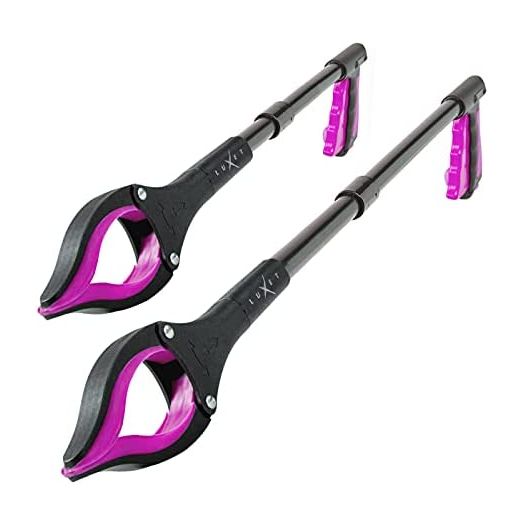 Grabber Reacher Tool - 2 Pack - Newest Version Long 19/32 Inch Foldable Pick Up Stick - Strong Grip Magnetic Tip Lightweight Trash Picker Claw Reacher Grabber Tool for Elderly Reaching, Luxet (Pink)