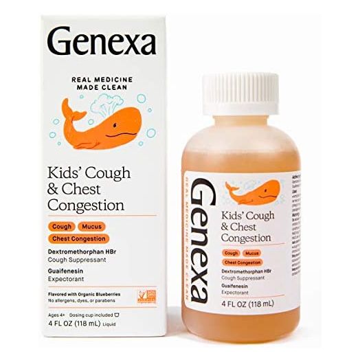Genexa Kids' Liquid Cough & Chest Congestion Medicine - 4oz - Multi-Symptom Congestion Relief - Certified Vegan, Organic, Gluten Free & Non-GMO - Homeopathic Remedies