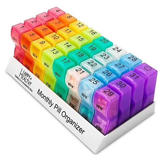 Pill Organizer Monthly - 31 Day Am/Pm Daily Pill Organizer 32 Pill Cases for Each Day, Pill Dispenser and Monthly Pill Organizer Box for Vitamins, Medicine and Medication