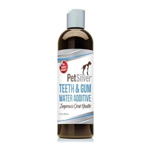 PetSilver Teeth & Gum Water Additive Dental Care for Pets with Patented Chelated Silver, Natural Dog Breath Freshener, Targets Tartar & Plaque, No Brushing, Cat and Dog Teeth Cleaning, 12 fl oz