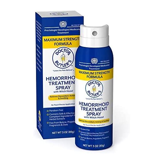 Doctor Butler's Hemorrhoid Spray - Hemorrhoid Treatment and Medicated Cleansing Solution with Witch Hazel and Aloe Vera to Help with Pain Relief, Itch Relief and Swelling* (3oz Spray Bottle)