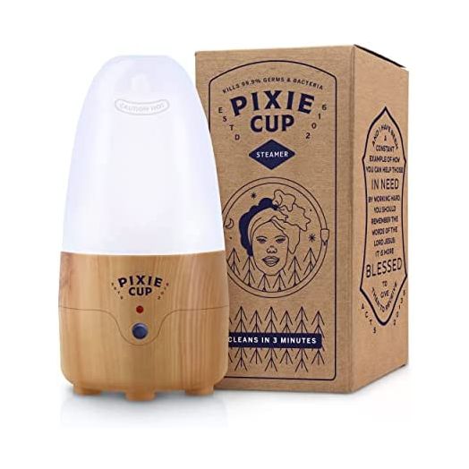 Pixie Menstrual Cup Steamer Sterilizer Cleaner - Wash Your Cup + Kill 99.9% of Germs with Cleanser Steam - 3 Minutes and Your Period Cup is Sterile! Automatic Timing Shut Off Switch (Bamboo)