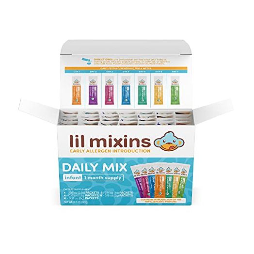 Lil Mixins Early Allergen Introduction Powder, Daily Mix | Peanut, Egg, Cashew, Walnut, Almond, Soy, Sesame Mix-Ins For Infants & Babies 4-12 Mon. Old, Support Healthy Food Tolerance | Individual Packets, 1 Month Supply | Lil Mixins