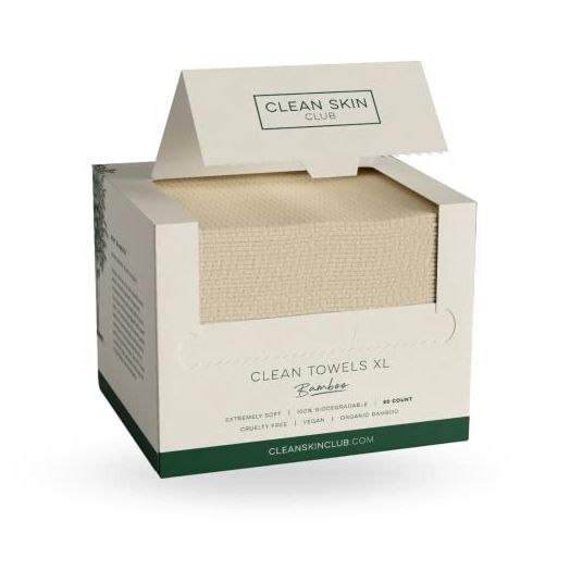 Clean Skin Club Bamboo Clean Towels XL | World 1ST Biodegradable Face Towel | Award Winning Disposable Dry Makeup Removing Wipes | 100% Organic Bamboo | Super Soft for Sensitive Skin | 50 Count