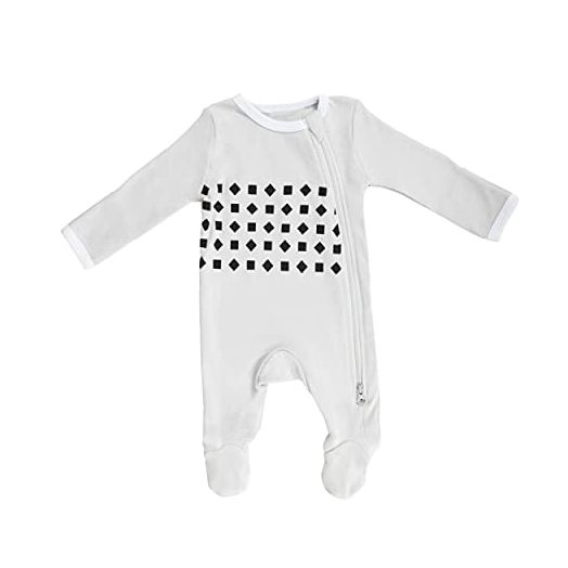 Nanit Breathing Wear Baby Pajamas – 100% Cotton, Double Zipper, Footed PJs with Mitten Cuffs - Works with Nanit Pro Baby Monitor to Track Breathing Motion Sensor-Free, Size Newborn, Pebble Grey