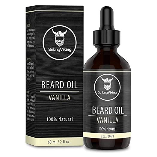 Vanilla Beard Oil (Large 2 oz.) - 100% Natural Beard Conditioner with Organic Argan and Jojoba Beard Oils with Vanilla Scent - Softens, Moisturizers, and Strengthens Beard Growth by Striking Viking