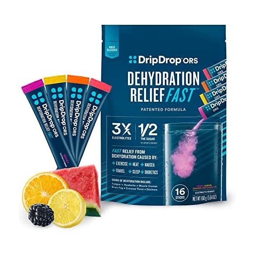 DripDrop ORS Hydration - Electrolyte Powder Packets - Watermelon, Berry, Orange, Lemon - 16 Count