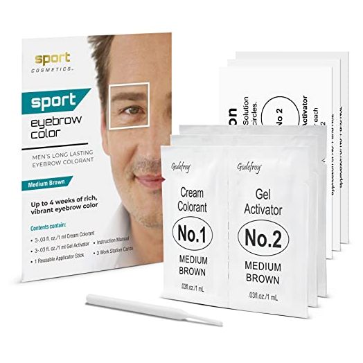 Sport Eyebrow Colorant, Men's Long Lasting Treatment to Cover Gray Brow Hairs, Medium Brown