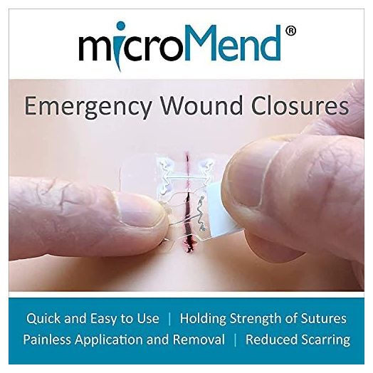 microMend Emergency Wound Closures Surgical Quality Laceration Repair Without Stitches - Think Ahead - Be Prepared- (Kit - 2 microMend Medium Devices, Gauze, Antiseptic Wipe)
