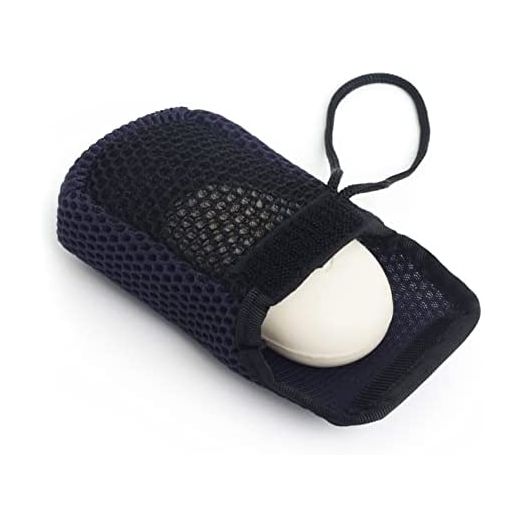MainBasics Exfoliating Bar Soap Pouch Dual-Sided Body Scrubber - Fits Standard Size Soap Bars, Blue