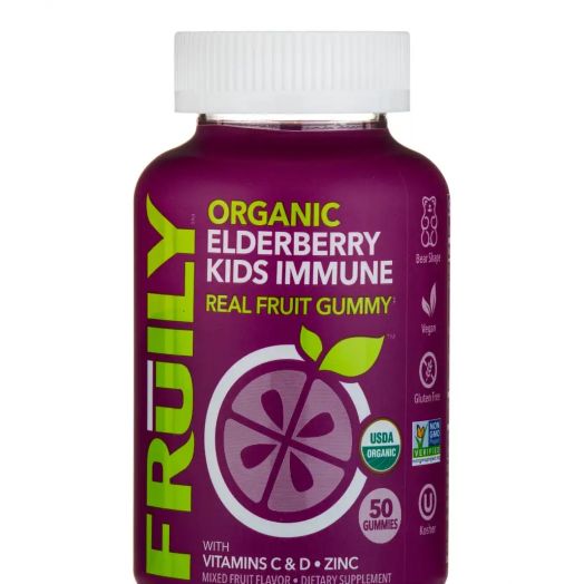 Fruily Organic Elderberry Kids Immune Real Fruit Gummy, Mixed Fruit Flavor - 50 Gummies