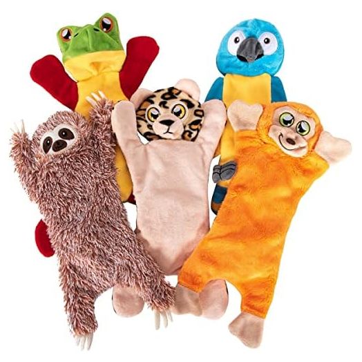 Leashboss Dog Stocking Stuffer Toys - Unstuffed Crinkle Dog Toys for Aggressive Chewers, 5 Pack, Durable and Stuffing Free Animal Chew Toys, Squeak Toys for Puppies, Small, Medium, and Large Dogs