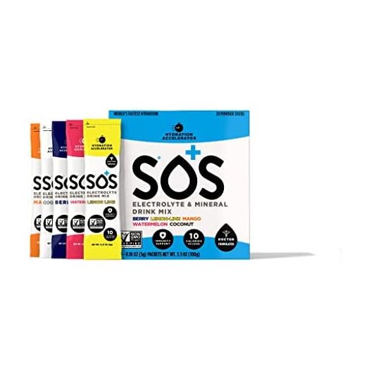 SOS Hydration: Electrolyte and Mineral Drink Mix- Variety Pack x 20 Single Serving Stick Packets | Minerals| Low-Sugar | Keto Certified| Non-GMO | Gluten Free