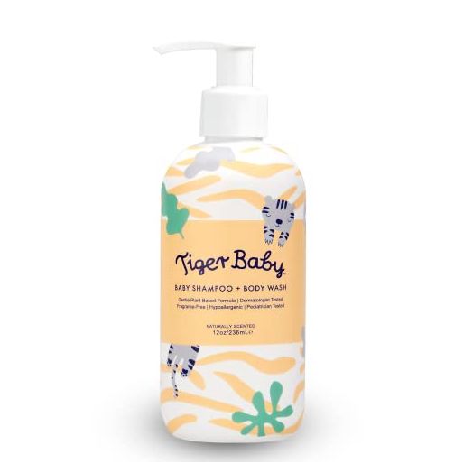 Tiger Baby Shampoo and Body Wash, Plant-Based Natural and Organic Tear Free Formula, Sulfate-Free & Hypoallergenic Bath Wash for Baby's Sensitive Skin & Hair, 12 Ounce